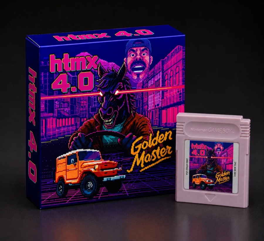 HTMX 4 boxed Game Boy release and cartridge